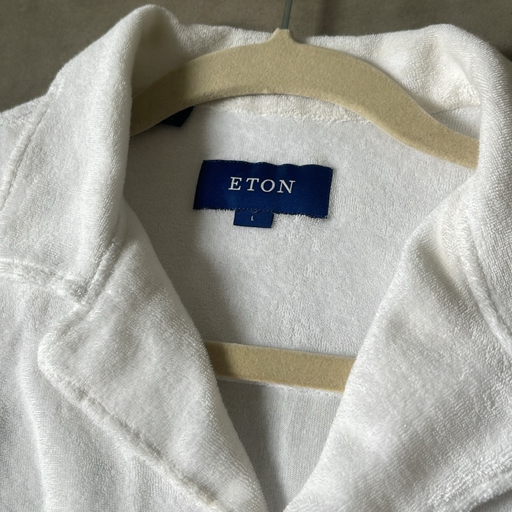 ETON Men’s Terry Button Down Tee. White Size L